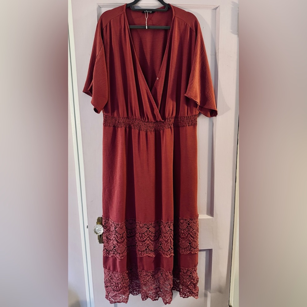 BloomChic Ruched Wrap Midi Dress